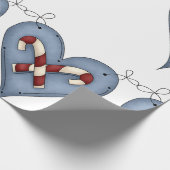 Blue Heart with Candy Canes Country Christmas ラッピングペーパー (角)