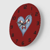 Blue Heart with Candy Canes Country Christmas ラージ壁時計 (傾斜)