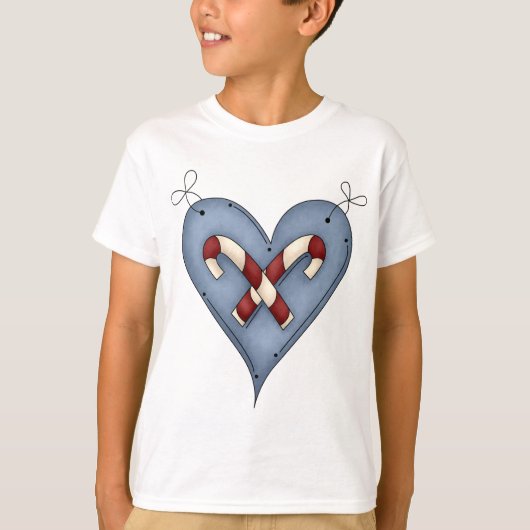 Blue Heart with Candy Canes Country Christmas Tシャツ (正面)