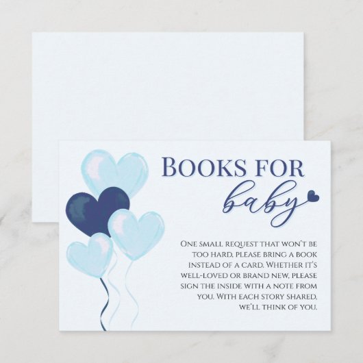 Blue Hearts Boy Baby Shower Books For Baby エンクロージャーカード (正面/裏面)