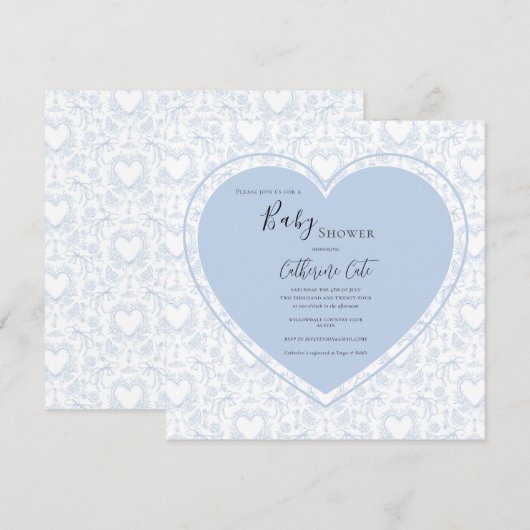 Blue Hearts Vintage Baby Shower 招待状 (正面/裏面)