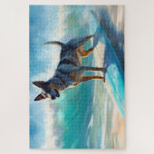 Blue Heeler Beach Surfing Painting  ジグソーパズル (縦)