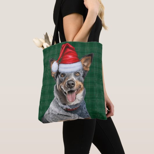 Blue Heeler Cattl Christmas Dog Seasonal Plaid トートバッグ (クローズアップ)