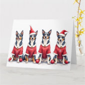 Blue Heeler Christmas Dress Santa Hat カード (黄色い花)