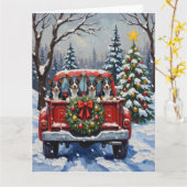 Blue Heeler Christmas Red Truck Holiday カード (黄色い花)