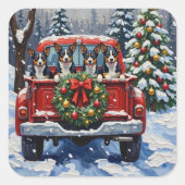 Blue Heeler Christmas Red Truck Holiday スクエアシール (正面)