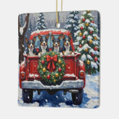 Blue Heeler Christmas Red Truck Holiday セラミックオーナメント (左)