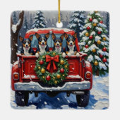 Blue Heeler Christmas Red Truck Holiday セラミックオーナメント (裏面)