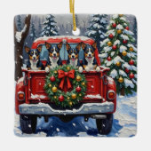 Blue Heeler Christmas Red Truck Holiday セラミックオーナメント (正面)