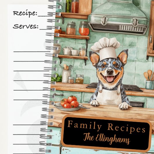 Blue Heeler Dog Chef Spiral Recipe Book ノートブック