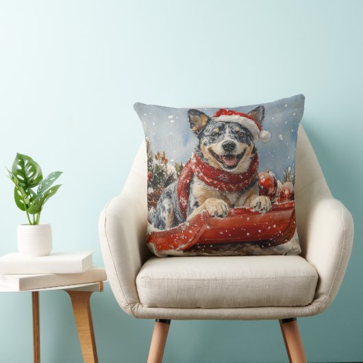 Blue Heeler Dog in Sledge Let it Snow Christmas クッション (椅子)