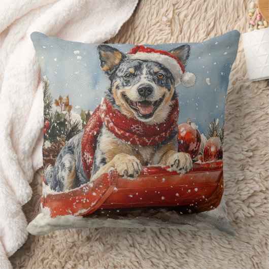 Blue Heeler Dog in Sledge Let it Snow Christmas クッション (ブランケット)