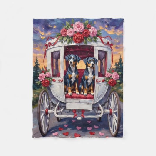 Blue Heeler Dog Valentine's Day フリースブランケット (正面)