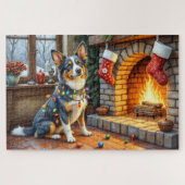 Blue Heeler Fireplace with Christmas Lights ジグソーパズル (横)