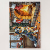 Blue Heeler Fireplace with Christmas Lights ジグソーパズル (縦)