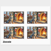 Blue Heeler Fireplace with Christmas Lights 長方形シール (シート)