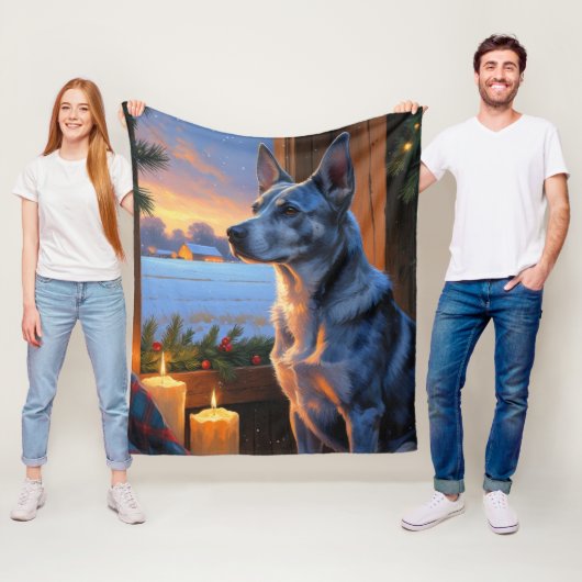 Blue Heeler With Christmas Lights Holiday  フリースブランケット (インサイチュ)