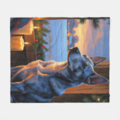 Blue Heeler With Christmas Lights Holiday  フリースブランケット (正面(横))