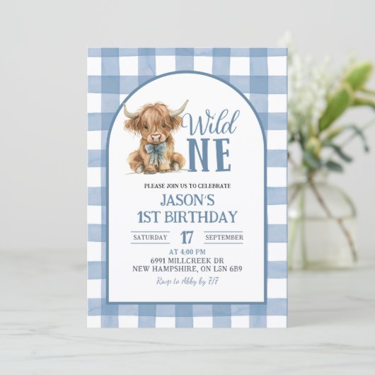 Blue Heifer Bull First Birthday Invitation 招待状 (スタンド正面)