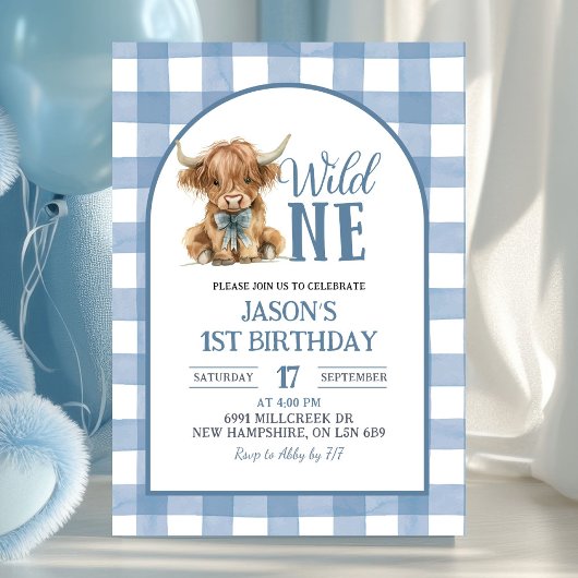 Blue Heifer Bull First Birthday Invitation 招待状