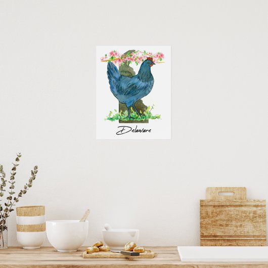 Blue Hen Chicken Delaware State Shape ポスター (キッチン)