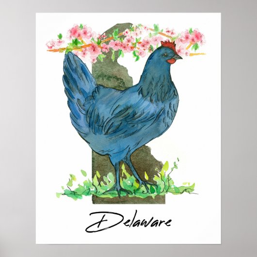 Blue Hen Chicken Delaware State Shape ポスター (正面)