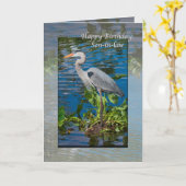 Blue Heronを持つ義理の息子の誕生日素晴らしカード カード (黄色い花)