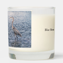 Blue Heron glass candle