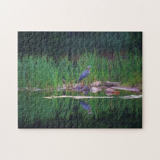 Blue Heron Nature Photo Painting  ジグソーパズル (横)