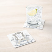 Blue Heron Rope Monogram Crest スクエアペーパーコースター (インサイチュ)