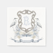 Blue Heron Rope Monogram Crest スタンダードカクテルナプキン (正面)