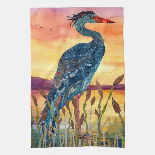 Blue Heron Sunset Kitchen Towel キッチンタオル (縦)