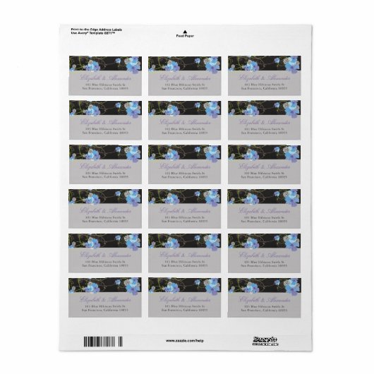 Blue Hibiscus & Swallows Floral Chalkboard Address ラベル (フルシート)