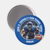 Blue High School Football Player Photo マグネット (正面/裏面)