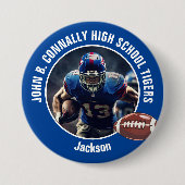 Blue High School Football Player Photo Large Brag 缶バッジ (正面)