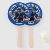 Blue High School Football Player Photo Parent ハンドファン (正面&裏面)