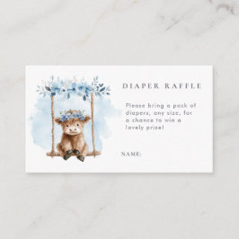 Blue Highland Cow Diaper Raffle Baby Shower エンクロージャーカード