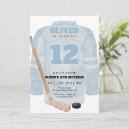 Blue Hockey Jersey Birthday Invitation 招待状