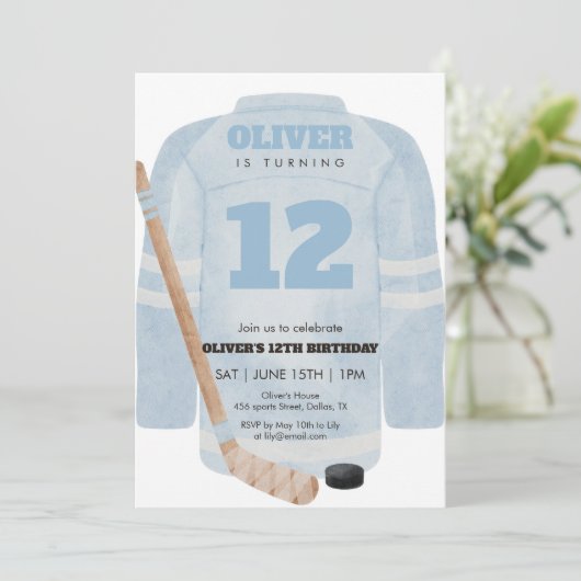 Blue Hockey Jersey Birthday Invitation 招待状 (スタンド正面)