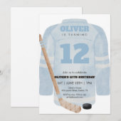 Blue Hockey Jersey Birthday Invitation 招待状 (正面/裏面)