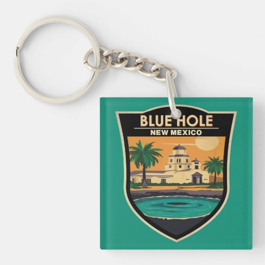 Blue Hole New Mexico Travel Art Badge キーホルダー (正面)