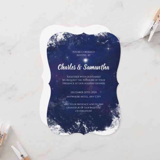 Blue Holiday Greetings Card Christmas Invitation 招待状 (正面/裏面インサイチュ)