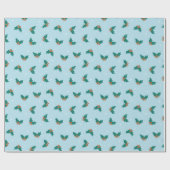 Blue Holly Leaves Classic Christmas Gift Wrap ラッピングペーパー (フラット)