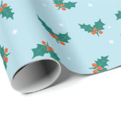 Blue Holly Leaves Classic Christmas Gift Wrap ラッピングペーパー (ロールコーナー)