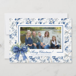 Blue Holly Toile Christmas Photo Card シーズンカード