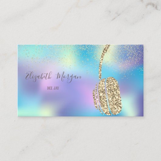 Blue HolographicグリッターヘッドフォンDJ、紙吹雪 名刺 (正面)