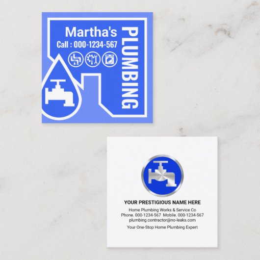 Blue Home Border Leaking Faucet スクエア名刺 (正面/裏面)