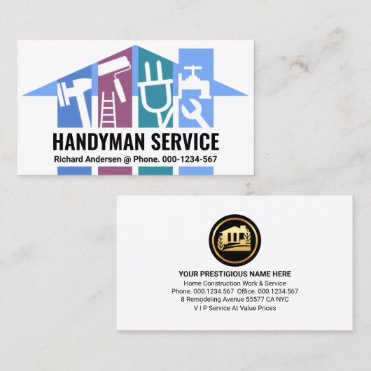 Blue Home Handyman Tool Pillars 名刺 (正面/裏面)