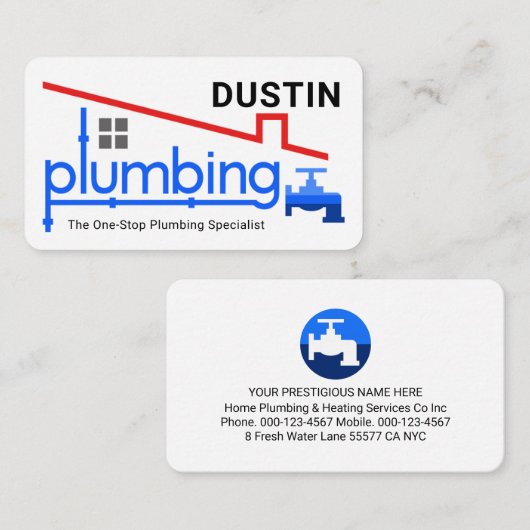 Blue Home Plumbing Faucet Pipeline Plumber Service 名刺 (正面/裏面)
