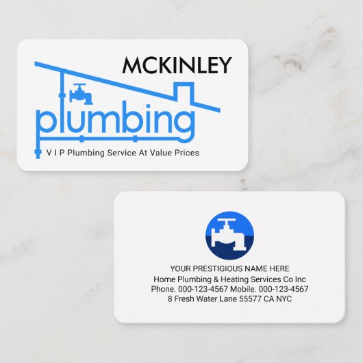 Blue Home Plumbing Pipe System Plumber Repair 名刺 (正面/裏面)